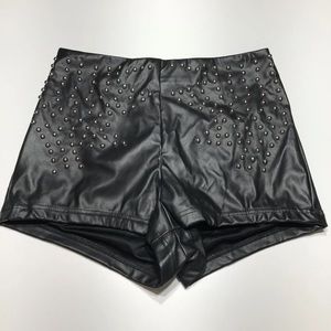 Ladies faux leather studded hot pants shorts biker rocker metal festival